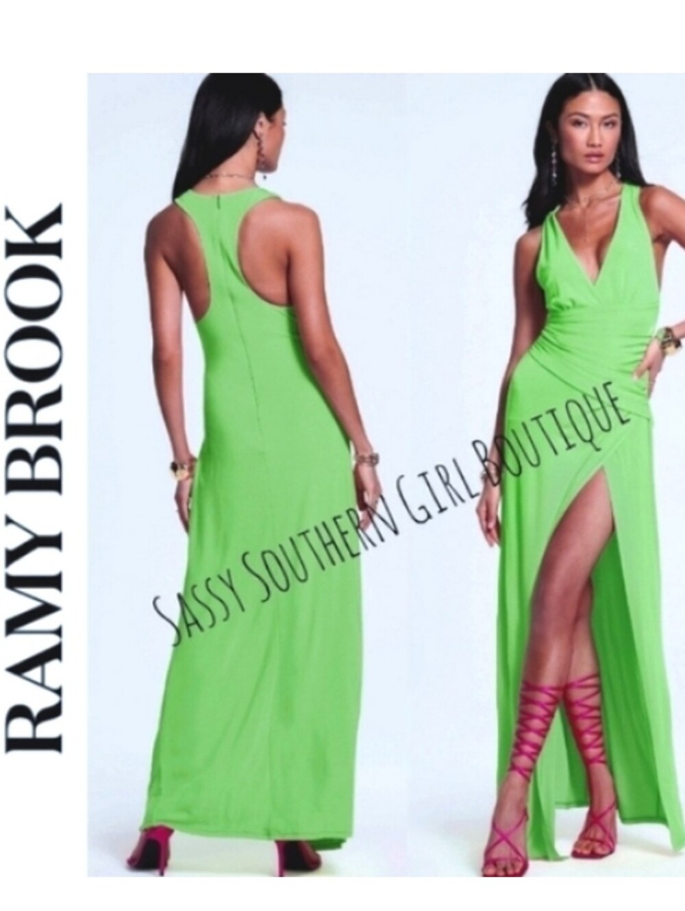 🆕⭐ RAMY BROOK lime green ruched maxi dress